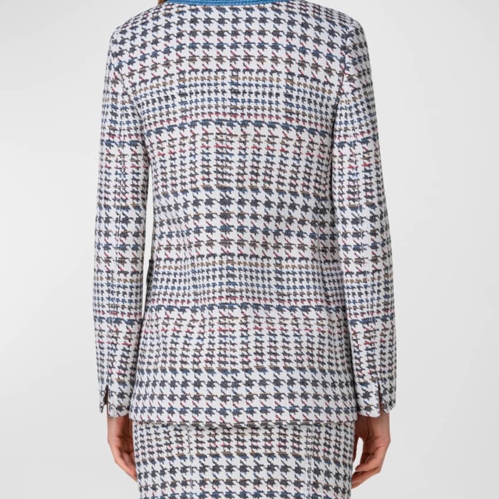 Akris Punto denim trim houndstooth Jacquard collarless Jacket 8 - Picture 3 of 11